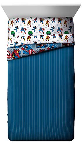 Image of Marvel Comics Iron Man Twin Comforter Set 4 Piece Kids Bedding, Multi | Hulk Captain America, Bed in a Bag, Comforter Sheets Pillowcase, Soft Microfiber, Machine Washable, Boys Gift
