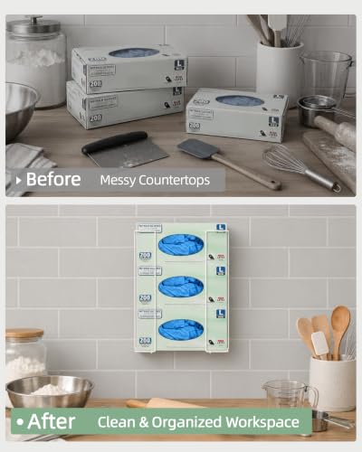 Image of Gloves Holder Wall Mount, 3-Box Capacity Metal Glove Dispenser Rack, White