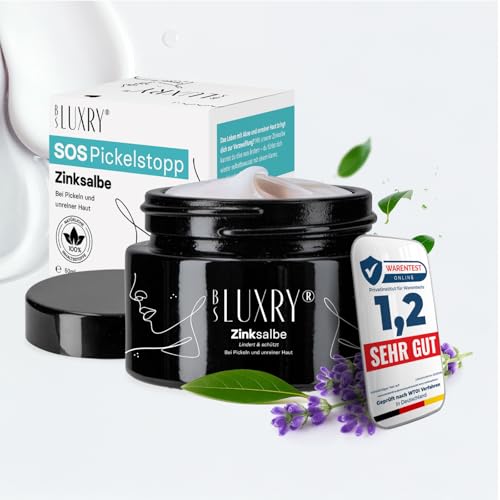 BS Luxry® Zinksalbe gegen Pickel & Akne – 50ml – mit Zinkoxid, Teebaumöl, Salicylsäure, Lavendel & Sheabutter – bei unreiner Haut, Mitessern- reduziert sichtbare Poren & Rosacea