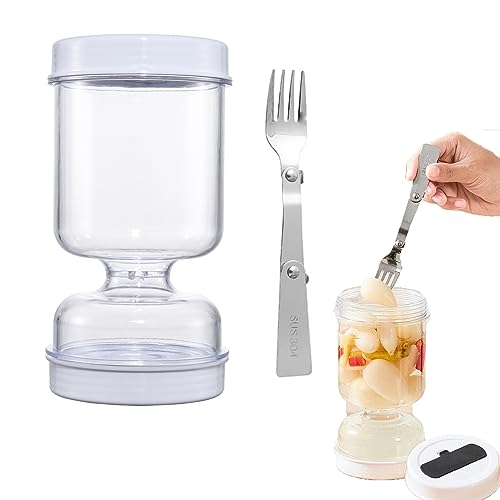 Bote Aceitunas con Escurridor, Bote Aceitunas Separador Liquido Colador de Pepinillos Multifunción, Tarro de Escurrido de Pepinillos con Tenedor y Tapa Hermética a Prueba de Fugas
