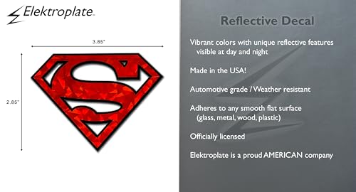 Image of Elektroplate Superman Logo Reflective Car Decal Red 3.85 inch | Officially Licensed DC Comics - Weatherproof Automotive Grade Sticker - Water Bottle, Laptop & More - Made in the USA