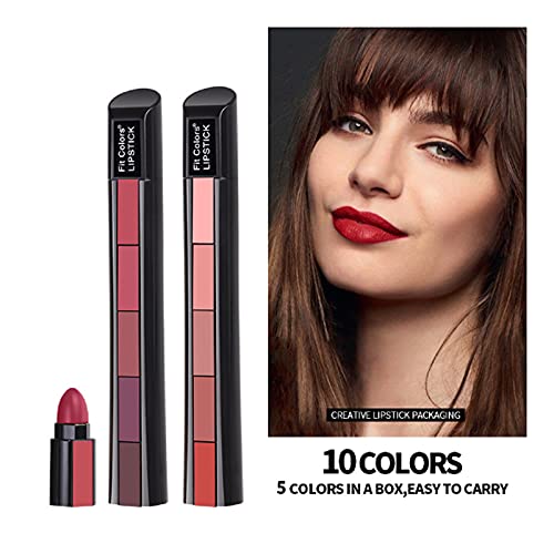 Grospe 5 In 1 Matte Lipstick,Multicolor Combination Lipsticks Velvety High Pigment Lip Makeup Non-Marking Lip Gloss Moisturizing Long Lasting Lips Cosmetics Makeup(2Pcs) #TOP1