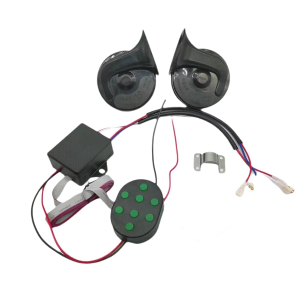 Bocina de Aire Musical Eléctrica de 12 V y 8 Tonos, para Vehículos, Motocicletas y Coches, con 8 Sonidos y Botón de Control Universal.
