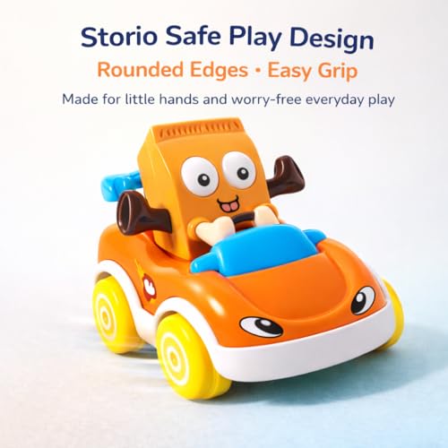 Image of Storio Foodie Toy Car - Mr Milk | Friction Powered Vehicle for 1-3 Year Old Boys & Girls | Push & Go Baby Car Toy | Cartoon Car for Toddlers 12-18 Months | Safe Durable Educational Toy for Kids