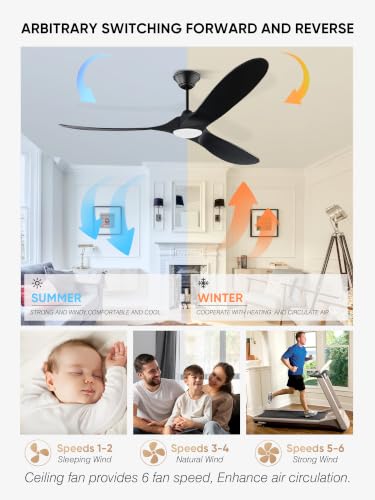 Image of 70 inch Black Large Outdoor Ceiling Fan with Light, Wood Modern