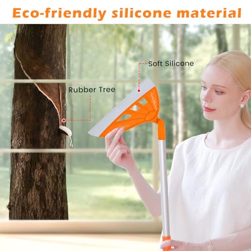 Image of Multifunction Magic Rubber Air Broom, Replaceable Silicone Floor Squeegee, Sweeper and Scrape 2 in 1 Household Cleaning Squeegee Broom for Floor, Bathroom, Kitchens, Tile, Glass (Orange)