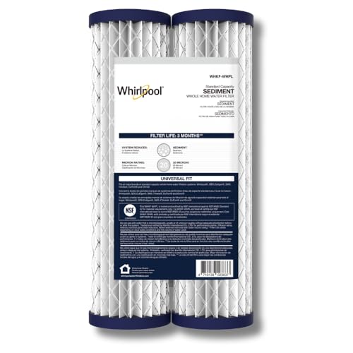 Whirlpool 10 x 2.5 Whole House Sediment Water Filters WHKF-WHPL Pleated Filter 20 Micron NSF Certified Reduces Sand Soil Silt & Rust for Standard Filter Housings 2-Pack