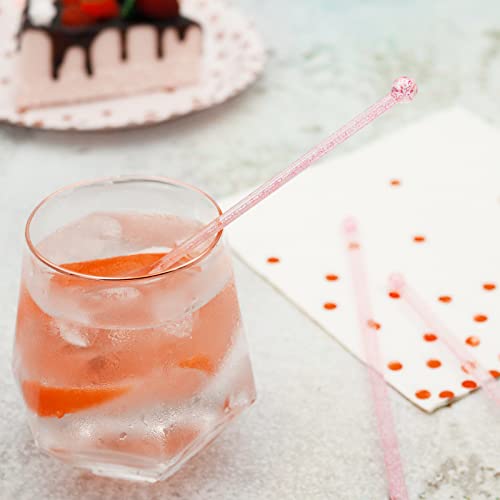 Hapray 50-Pcs Pink Glitter Plastic Swizzle Sticks, Crystal Cake Pops, Cocktail Coffee Drink Stirrers, Lolipop Stick, 7.24 Inch #TOP1