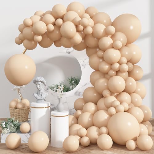 Image of 113 Pack Nude Balloons, Beige Apricot Balloon Garland Arch Kit 18 /12 /10 /5 Inch, Neutral Cream Peach Latex Party Balloons, Blush Taupe Helium Balloons for Boho Birthday Wedding Baby Shower Decorations