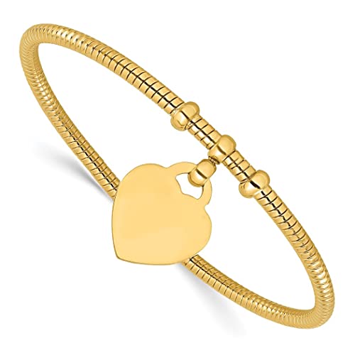 4.9Mm 14K Gold Polished And Textured Flexible Love Heart Dreligious Guardian Angel Cuff Stackable Bangle Bracelet Jewelry Gifts For Women #TOP14