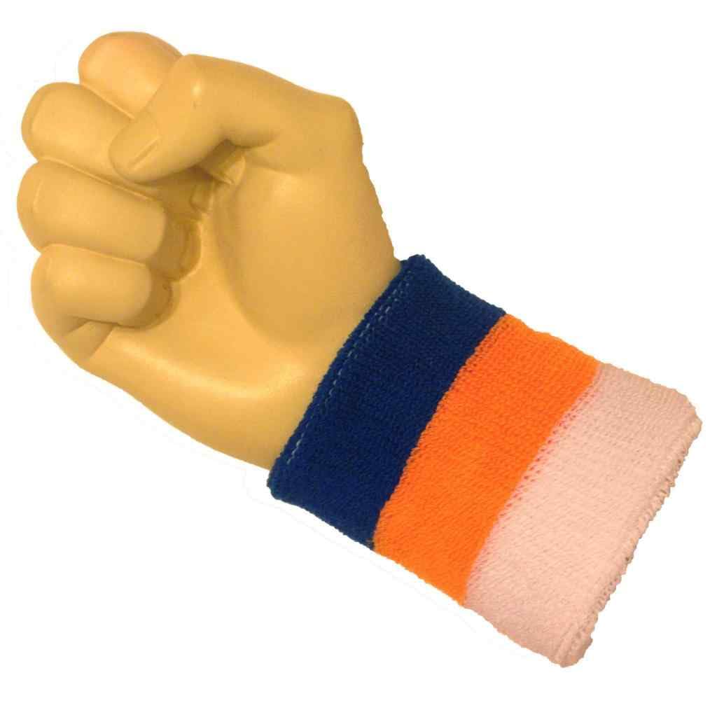Couver Multi-Colors Mens Womens Sports Wristbands Sweatbands, 1 Pair, Blue/Light Orange/White