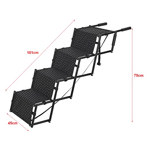 [en.casa] Hundetreppe Colchester Haustiertreppe Einstieghilfe 4-stufig faltbar bis 55 kg für kleine und große Hunde Metall/Polyester Schwarz