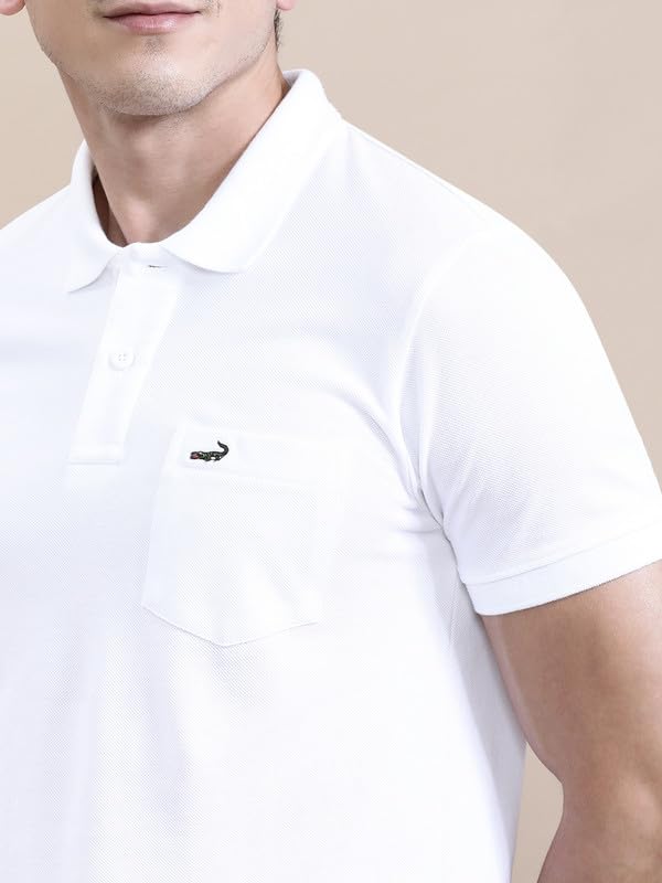 Image of CROCODILE Men's Solid Casual Wear T-Shirt | Polo Neck | Half Sleeves | Pull On | Regular