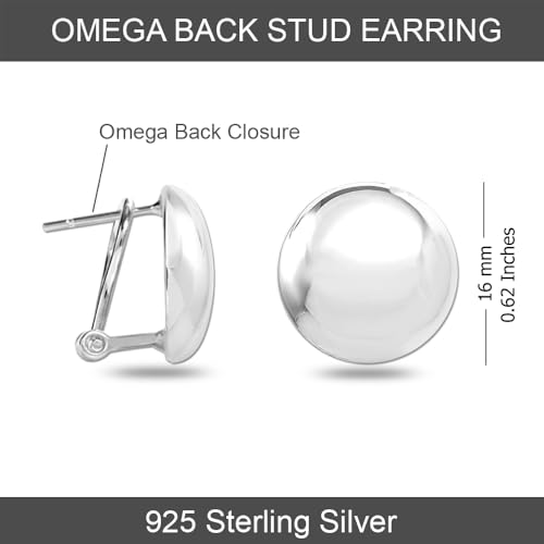 LeCalla 925 Sterling Silver Large Omega Back Earrings for Women | Pierced Ear Clips Stud Earring Gift for Her, Wife or Girlfriend | Classic Omega Back Stud Earrings Jewelry for Daily Wear or Special Occasions3