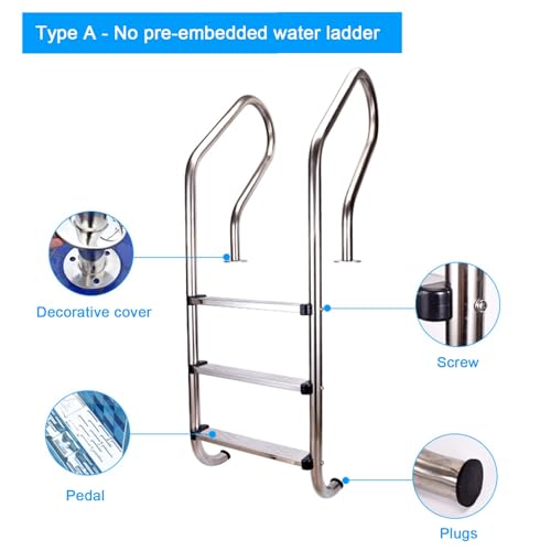 Escalera para piscina de acero inoxidable 3 peldaños 250 lb miniatura 7
