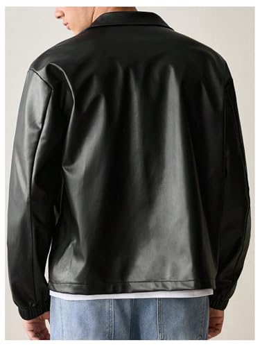 Men's Faux Leather Jacket Collar Zip Up Motorcycle PU Jackets Lightweight Outerwear Biker Vintage Coat2