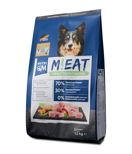 NutriQM® M!EAT Hundefutter Trocken Adult | 12 kg getreidefreies Trockenfutter für Hunde | 70 % Fleischanteil aus Geflügel & Rind | Ohne Zuckerzusatz & Zusatzstoffe | Tierwohl-Siegel | Made in Germany