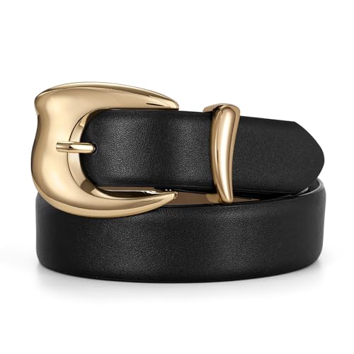Women's Leather Belt for Jeans Pants Fashion Faux Leather with Gold Buckle