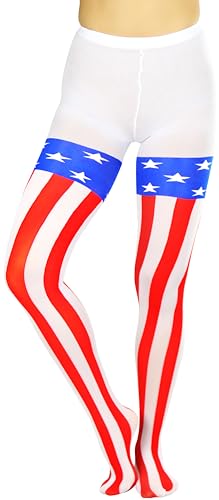Image of ToBeInStyle Women's Superhero Superwoman American Flag Opaque Tights Costume Pantyhose