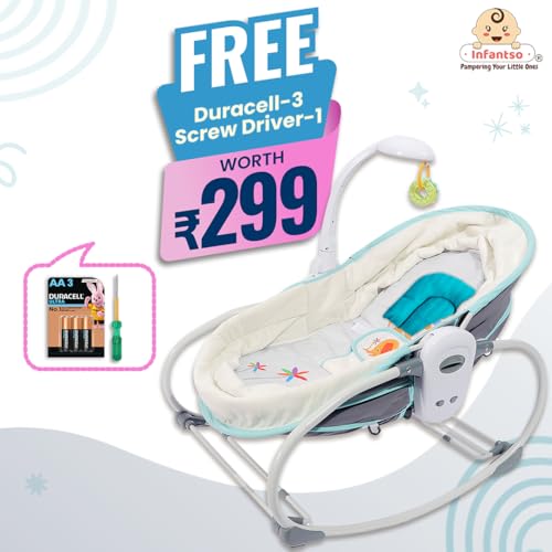Image of INFANTSO (5-in-1) Premium Baby Rocker for 0 to 2 Years, Chair for Newborn with Calming Vibrations, Music & Hanging Toys, Toddler Swing (Grey)