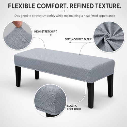 Image of Street27 High Stretch Jacquard Dining Bench Cover Elastic Chair Covers - Anti-Dust Removable Bench Slipcover Washable Bench Seat Protector Cushion Cover for Living Room, Bedroom, (Light Grey)