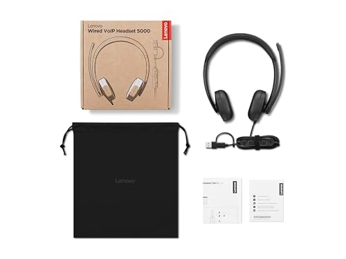 Lenovo Casque VoIP filaire 5000 - Certification Microsoft Teams - Stéréo - USB Type A, USB Type C - Filaire - 32 Ohm - 20 Hz à 20 kHz - Over-the-head - Binaural - Supra-aural - Câble 1.9m - Noise Red
