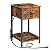 HOOBRO Nightstand with Charging Station Tall End Table with Storage Drawer Small Side Table for Small Space 262 Telephone Entryway Table for Bedroom Hallway Rustic Brown and Black BF72UBZ01