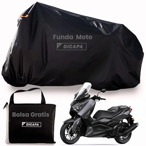 DICAPA Funda Moto Impermeable 220x95x110cm (M) Funda Moto Resistente al Agua, Viento, Nieve y Rayos UV. Funda para Motos con Sistema Antirrobo y Cierre Elástico (M)