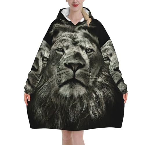 Couverture à capuche portable EdWal lion noir plaid adulte