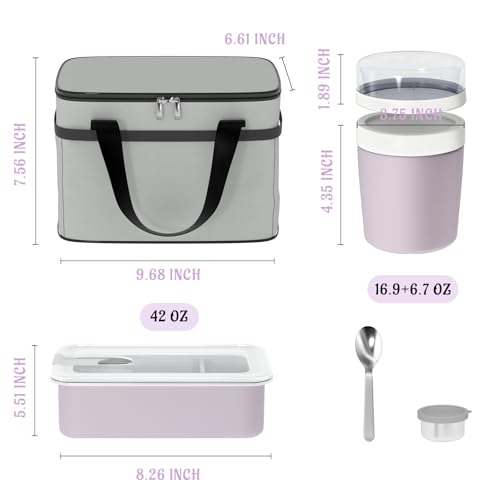 Image of Bakpoco Stainless Steel Bento Lunch Box Set for Adult - 42oz Leak-Proof Bento Lunch Box Container with Thermo, Insulated Bag for Work Travel Dining Out