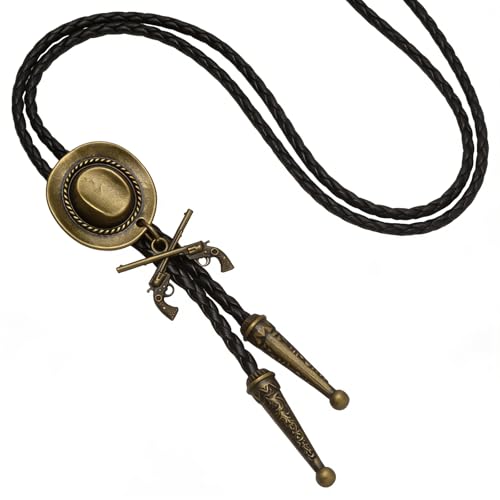 Image of Jeilwiy Bolo Tie for Men Western Cowboy Tie Necklace Gold Bolo Tie Leather Necktie Halloween Tie Accessories for Women