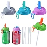 4 Pieces Soda Can Lids with Straw, BPA-Free Reusable Soda Can Covers, Leak-Proof Spill-Proof Can Covers with Straws, Fits Standard for Fizzy Drinks, Beer, Juice, Seltzer, Energy Drinks (A)