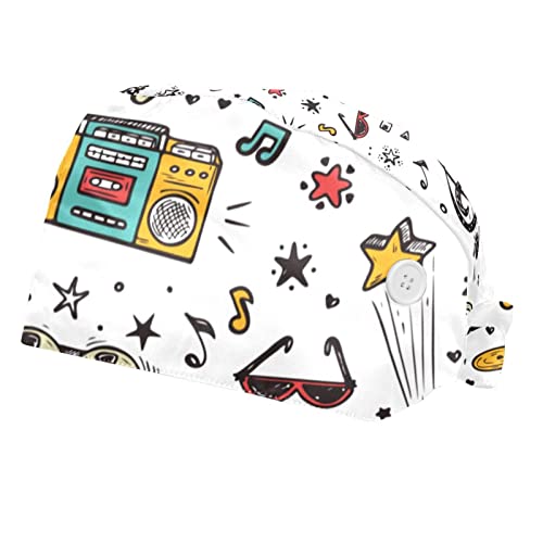 RIEODKFMHD Lot de 2 casquettes de travail rétro avec boutons et bandeau anti-transpiration réglables pour radio musicale Unisexe, Multicolore 03, M/L