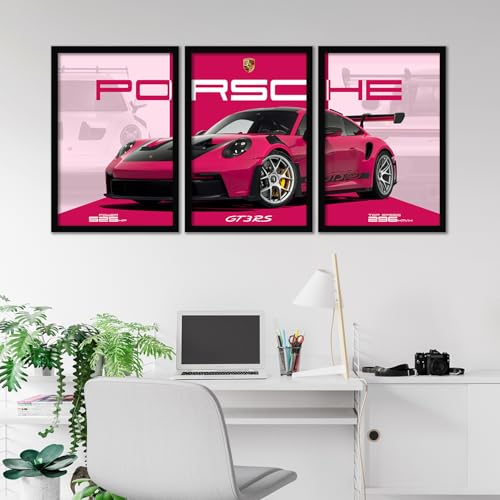 Image of ARTELLY Big Porsche 911 GT3rs Sports Car Framed Wall Posters, Set of 3, Premium Framed Painting, Living Room Bedroom Decoration, Large Size Gift Item for Boys Room Decor (Porsche 3, 13x19 inch)