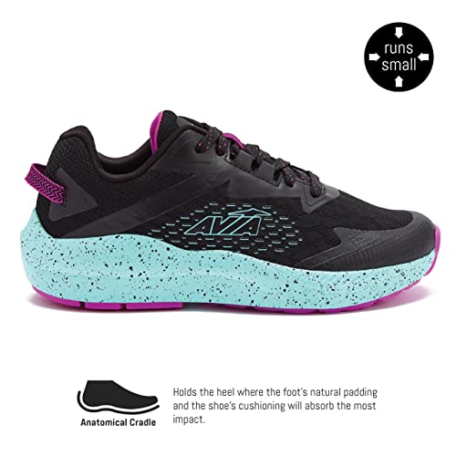 Avia Storm Tênis de corrida feminino com malha leve e respirável – rosa, preto, roxo ou azul, Preto/
