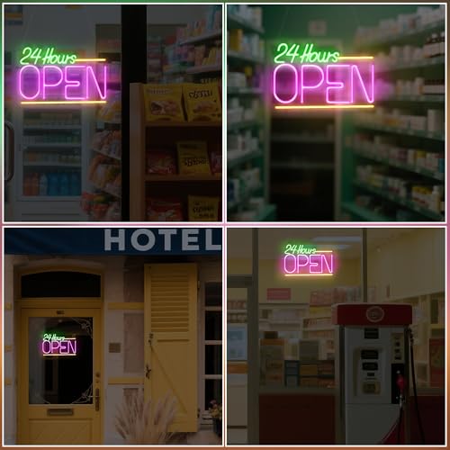 Image of Open Neon Signs for Business, 24 Hours Led Dimmable Neon Lights for Coffee Store Shop Bar Gas Station Convenience Hotel, Super Bright & Easy to Spot Open Lamp, Idea Decor for Window Room Wall