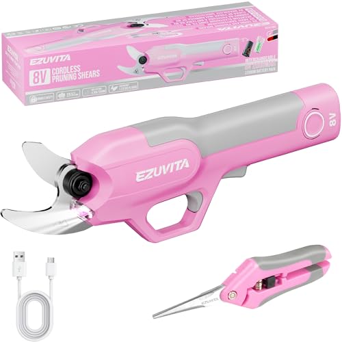 Image of Cordless Electric Pruning Shears, SK5 Blade & 2000mAh Removable Battery Powered Pruning Shears with Hand Pruners for Gardening, Tree Branch & Orchard Trimming Pink