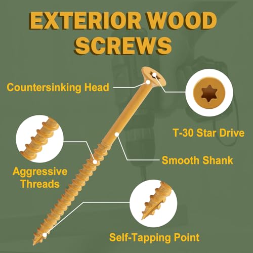 Image of LIONMAX Deck Screws #14 x8 Inch, 100 PCS, Long Wood Screw, Rust Resistant, Exterior Epoxy Coated for Outdoor Decking, Torx /Star Drive Head, T30 Star Bit Included