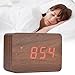 Kadimendium Gentle LED Lights Powered by 3 AAA Batteries Wooden Clock Alarm Clock Alarm Wood Digital Alarm Clock for Bedroom Office School (Brown Wood + red Light)