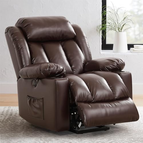 Best recliner for neck pain PARKOL Power Lift Recliner Chair for Elderly Breathable Leather Recliner Chair with Massage and Heat for People Limited Mobility (Brown, Small)
