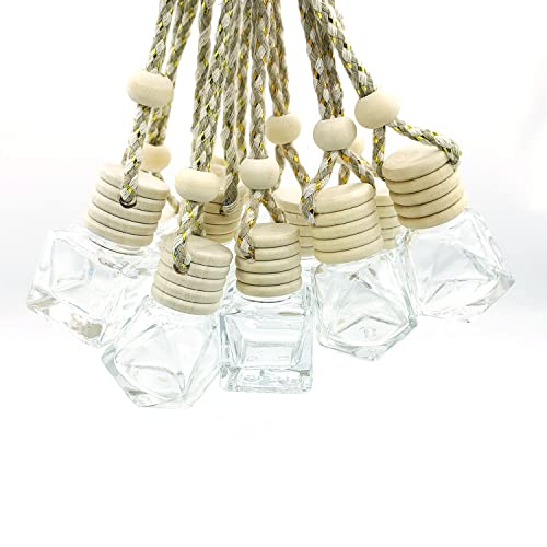 10Pcs Empty Hanging Car Air Freshener Perfume Bottle Aromatherapy Fragrance Essential Oil Glass Bottle Refillable Car Hanging Diffuser Bottle Pendant Clear Essential Oil Bottle With Wooden Caps And Hanging String #TOP4