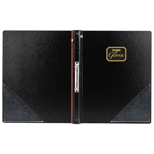 Original Falken Chormappe Gloria DIN A4 aus schwarzer Pappe mit eleganter Prägung ergonomischem Griff Ringmechanik 4 Haltegummis und 2 Sichttaschen innen extrem leicht Notenmappe Gesangsmappe
