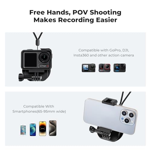 Image of K&F Concept Magnetic Action Camera Chest Mount for GoPro Hero 13 /12 /11 /10 /9 Balck, DJI Osmo Action 5 Pro /4 /3 /2 and More Action Camera, POV Neck Mount with Adjustable Neck Strap Lanyards