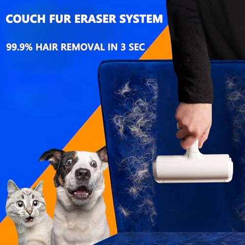 Image of Pet Hair Remover - Original Size Reusable Lint Roller for Cat & Dog Hair on Furniture, Couch, Carpet, Car, Rugs & Bedding - Portable, Eco-Friendly (White)