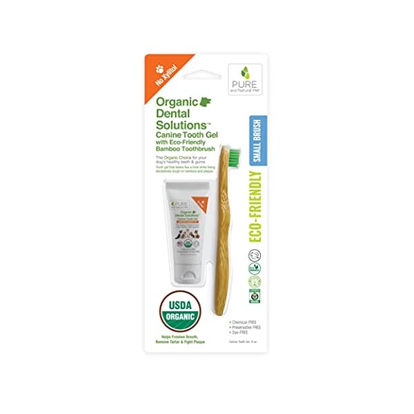Pure and Natural Pet USDA Certified Organic Dental Solutions Canine Tooth Gel with Eco-Friendly Bamboo Toothbrush…