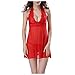 Ropa de dormir sexy para mujer, talla grande, camisón de encaje, camisón de dormir, vestido de muñeca de bebé de tanga, rosso, S