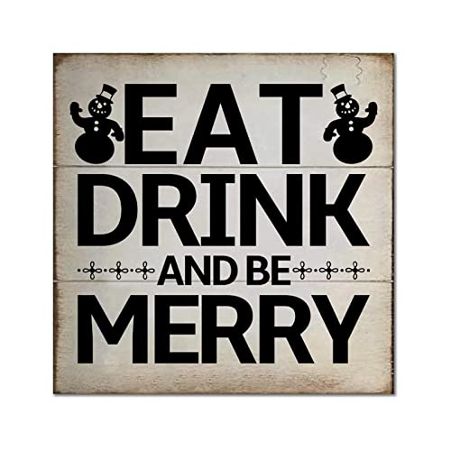 Cadre en bois vintage Eat Drink and Be Merry pour salon et décoration murale rétro maison