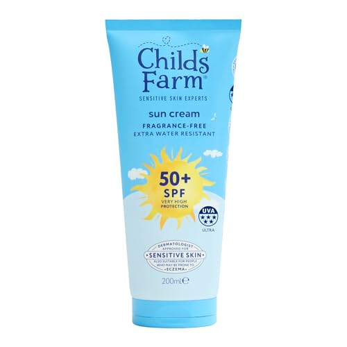 Childs Farm Kids & Baby Sun Cream SPF 50+ | UVA & UVB Very High Protection | Extra Water Resistant | Fragrance Free | Suitable for Dry Sensitive Skin 200ml