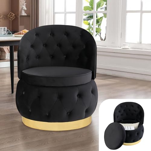 Sillón redondo con almacenamiento y tapizado negro