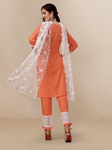 Image of EthnicJunction Women's Viscose Rayon Embroidered & Mirror Work Kurta Pant with Dupatta